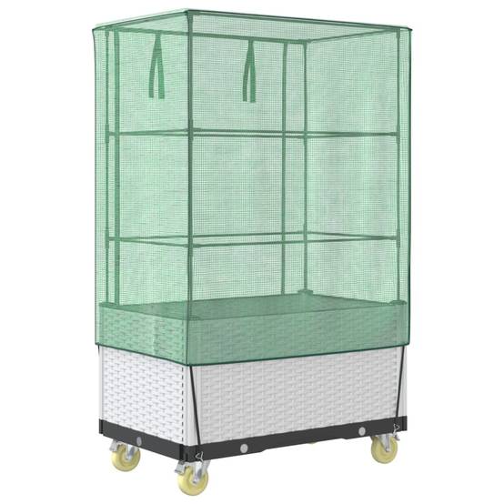 Jardinière surélevée PP blanc avec housse et roues aspect rotin 50 x 80 x 182 cm - PANGIVO - Image 6