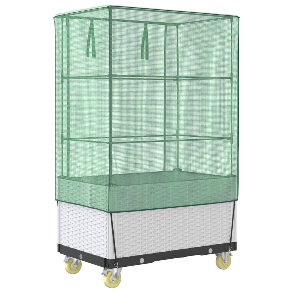 Jardinière surélevée PP blanc avec housse et roues aspect rotin 50 x 80 x 182 cm - PANGIVO - Image 6