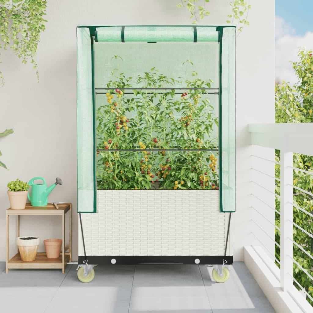 Jardinière surélevée PP blanc avec housse et roues aspect rotin 50 x 80 x 182 cm - PANGIVO - Image 3