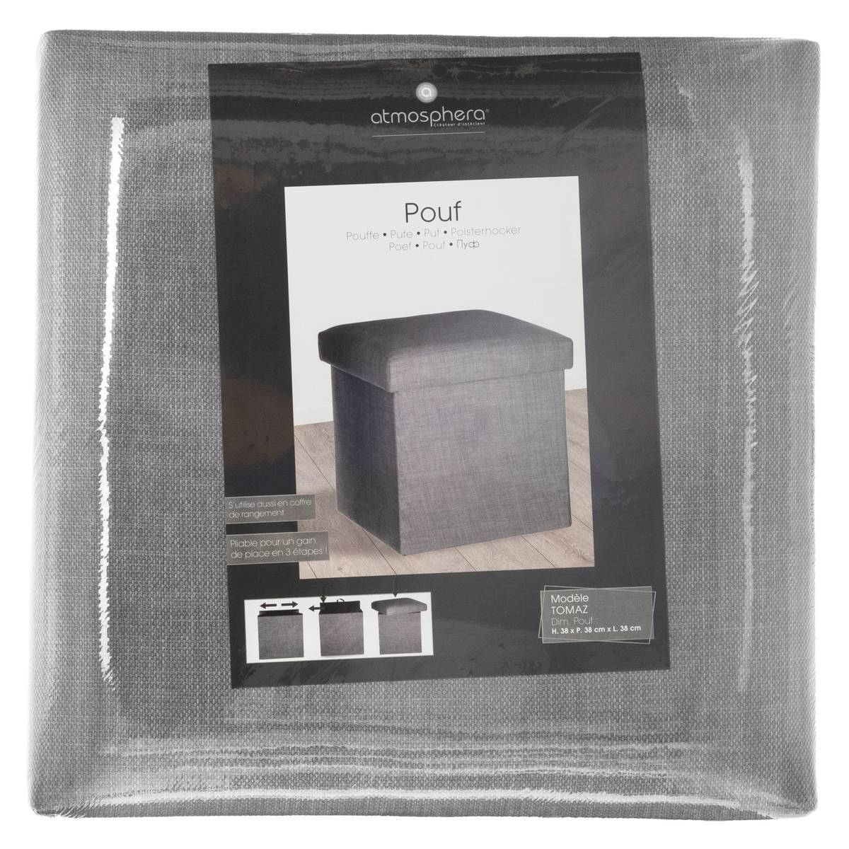 Atmosphera - Pouf pliant "Tomaz" gris souris - Atmosphera Créateur d'intérieur - Imagen 3
