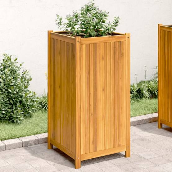 Jardinière - Bac à fleurs - Pot de fleurs avec doublure 50x50x100 cm bois massif d'acacia - Image 2