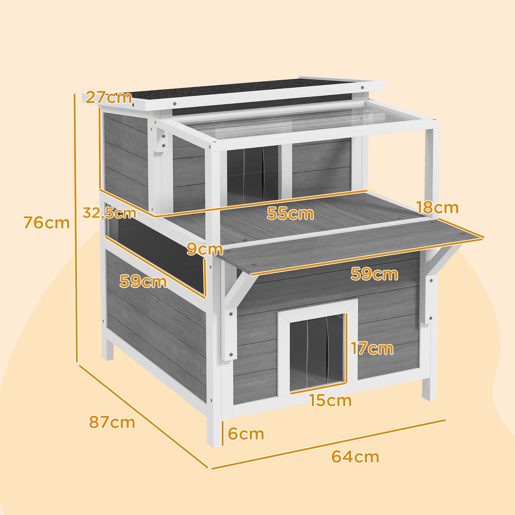Maison pour chats bois gris clair 64 x 87 x 76 cm - PANGIVO - Image 5