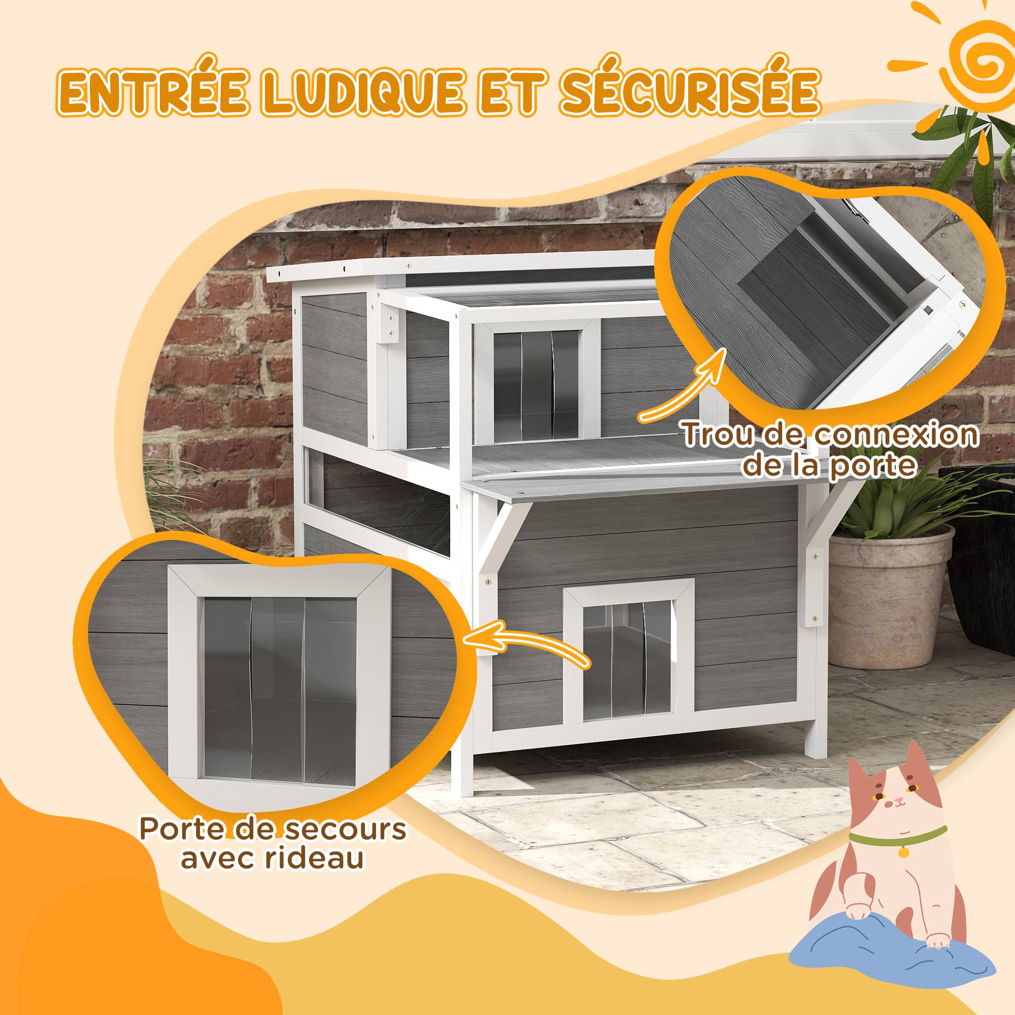 Maison pour chats bois gris clair 64 x 87 x 76 cm - PANGIVO - Image 9