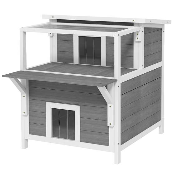 Maison pour chats bois gris clair 64 x 87 x 76 cm - PANGIVO - Image 2