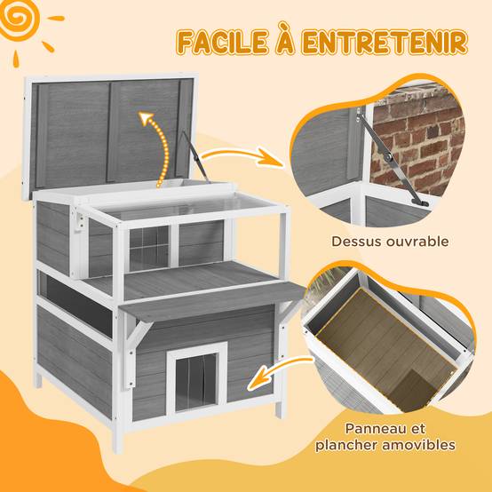 Maison pour chats bois gris clair 64 x 87 x 76 cm - PANGIVO - Image 8