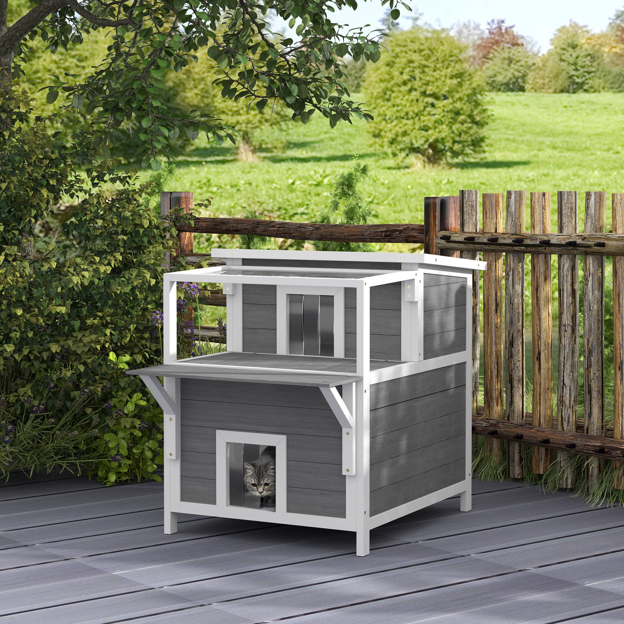 Maison pour chats bois gris clair 64 x 87 x 76 cm - PANGIVO - Image 4