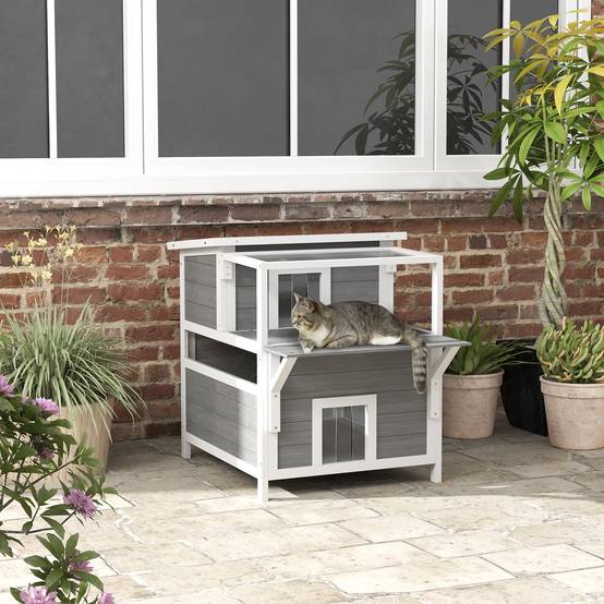 Maison pour chats bois gris clair 64 x 87 x 76 cm - PANGIVO - Image 3