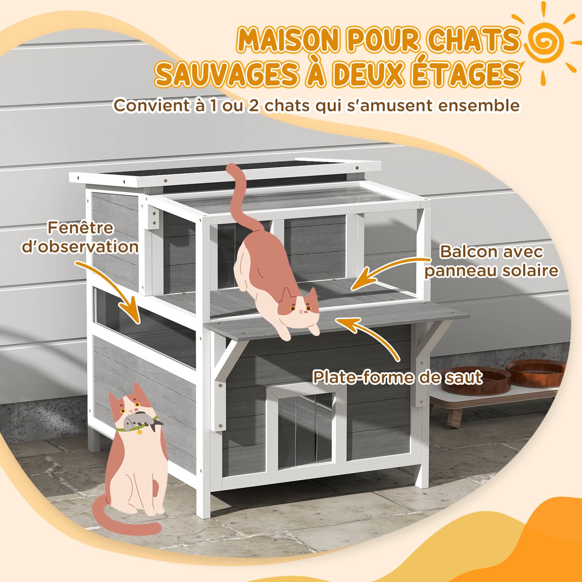 Maison pour chats bois gris clair 64 x 87 x 76 cm - PANGIVO - Image 7