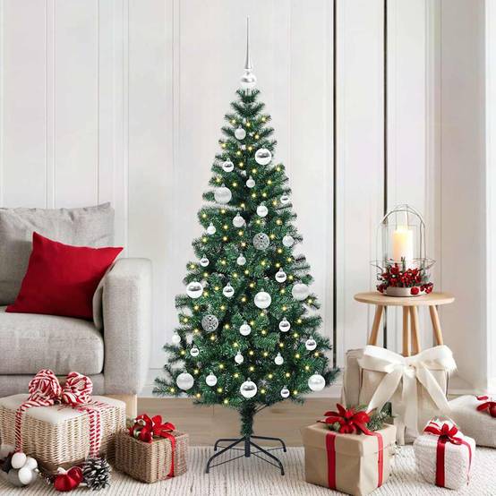Sapin de Noël | Arbre de Noël artificiel pré-éclairé Vert 150 cm PVC et métal Maison Chic - Image 2