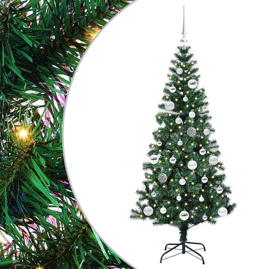 Sapin de Noël | Arbre de Noël artificiel pré-éclairé Vert 150 cm PVC et métal Maison Chic - Image 1
