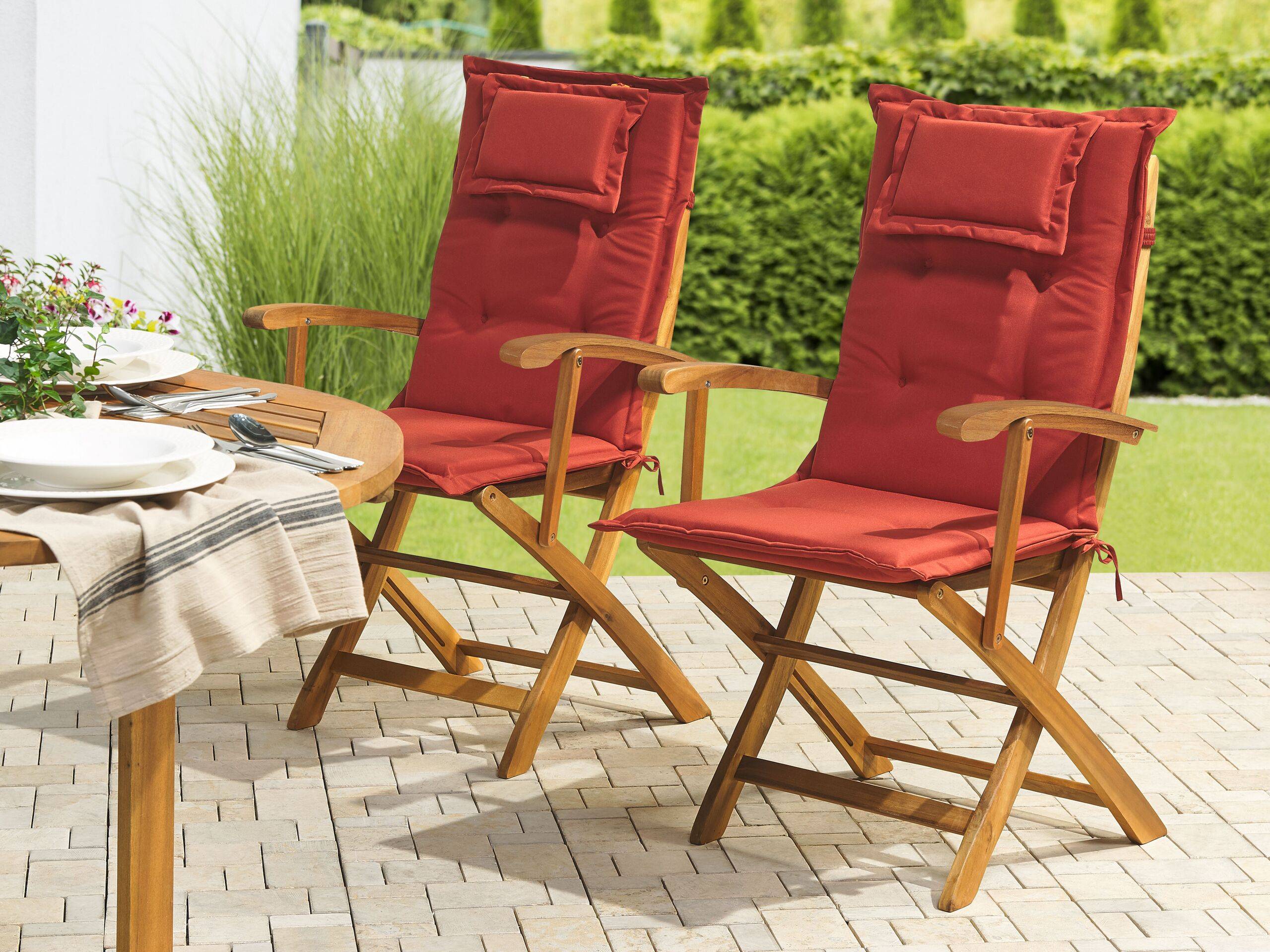 Beliani - Lot de 2 Coussins d'Assise en Tissu Polyester Rouge avec Rembourrage en Mousse pour Chaises de Jardin Modernes Beliani - Imagen 2