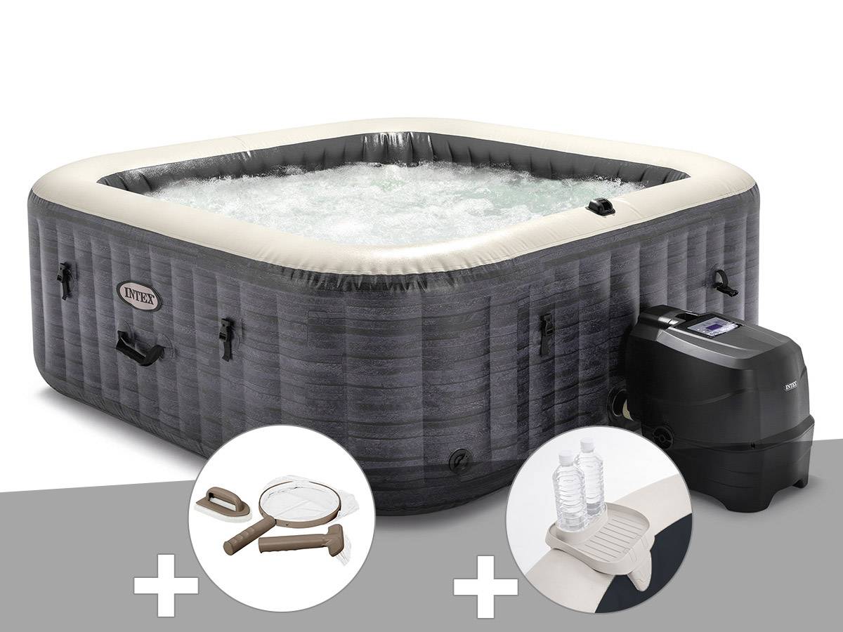 Kit spa gonflable Intex PureSpa Ardoise carré Bulles 6 places + Kit d'entretien + Porte-verre - Imagen 1