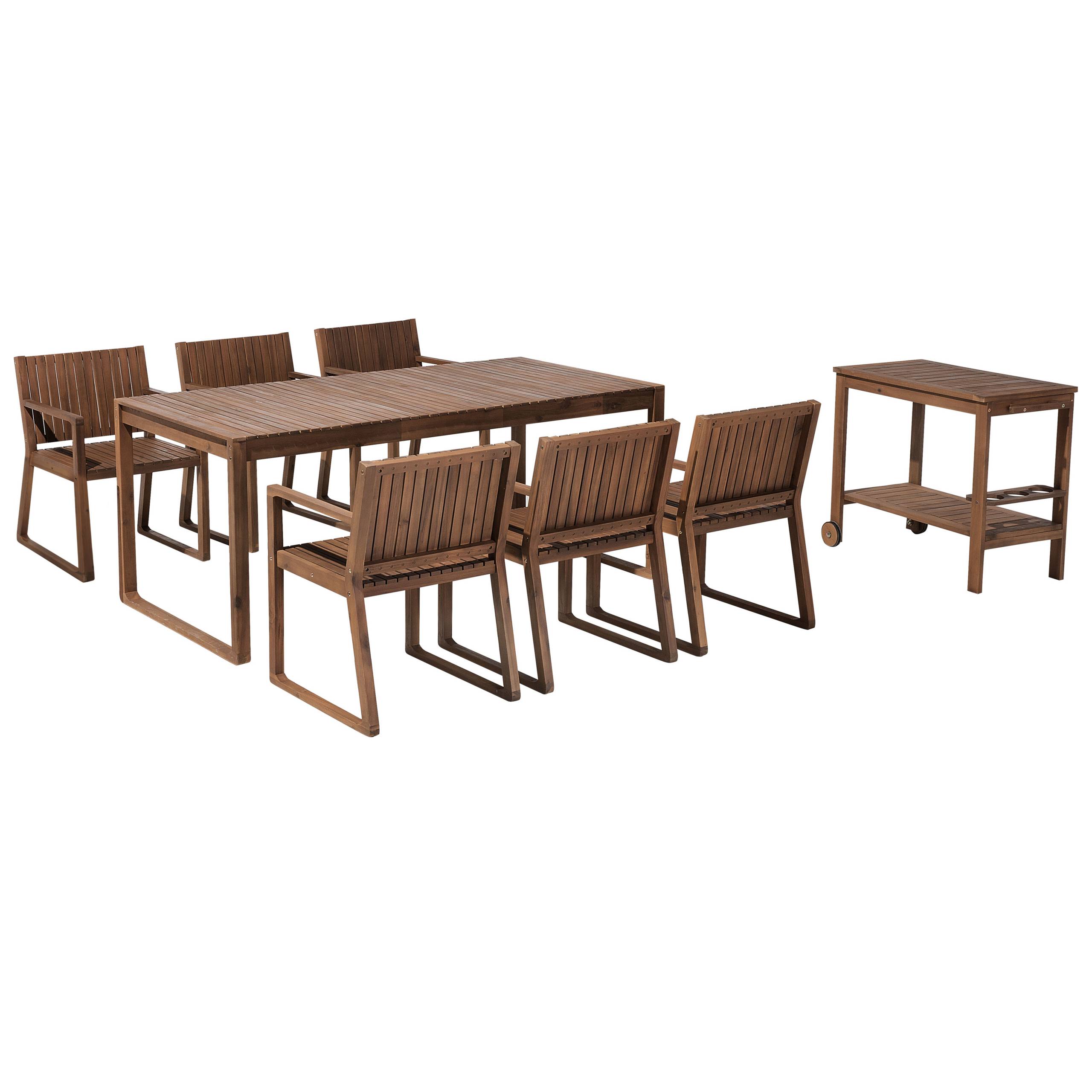 Beliani - Ensemble de Jardin en Bois d'Acacia Foncé 180 x 90 cm Table et 6 Chaises avec Chariot à Roulettes Mobilier Extérieur Rustique - Imagen 1