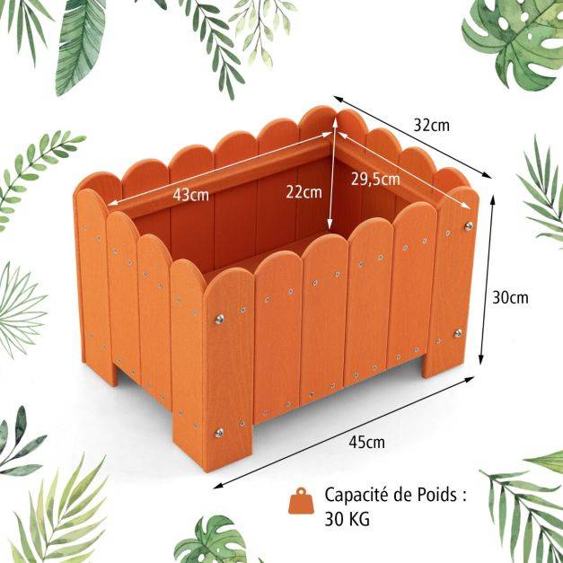 Helloshop26 - Lot de 2 jardinière rectangulaires en HDPE résistant aux intempéries lit de jardin surélevé avec trous de drainage 45 x 32 x 30 cm orange - Imagen 4