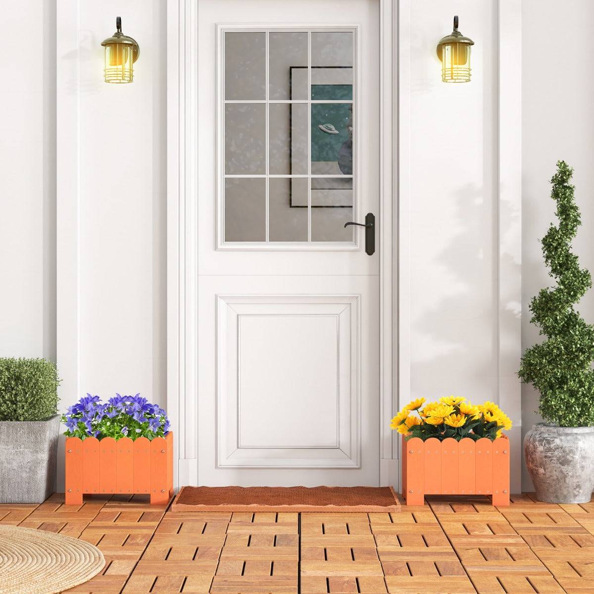 Helloshop26 - Lot de 2 jardinière rectangulaires en HDPE résistant aux intempéries lit de jardin surélevé avec trous de drainage 45 x 32 x 30 cm orange - Imagen 2