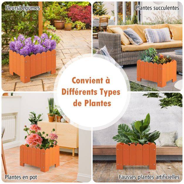 Helloshop26 - Lot de 2 jardinière rectangulaires en HDPE résistant aux intempéries lit de jardin surélevé avec trous de drainage 45 x 32 x 30 cm orange - Imagen 3