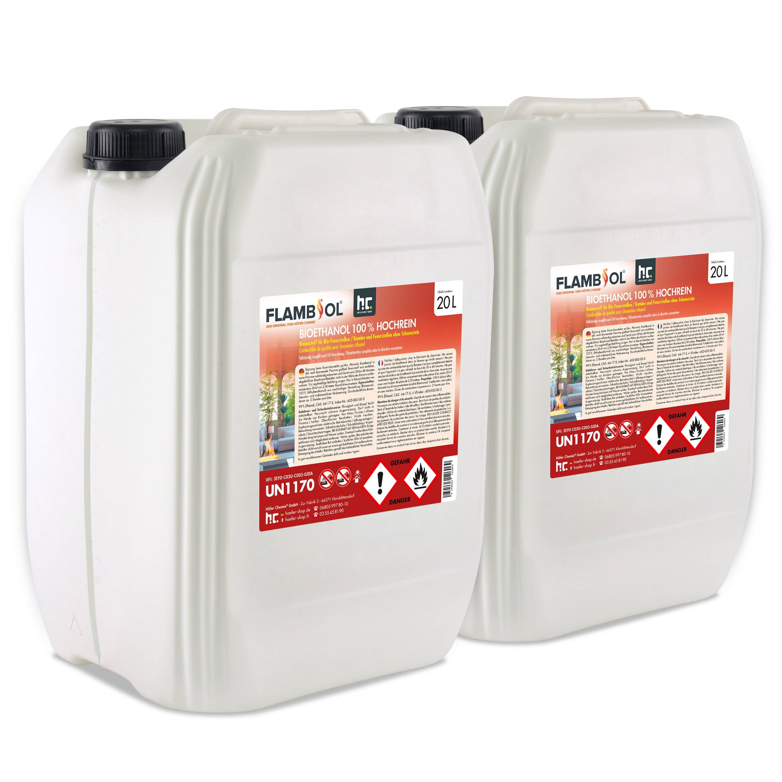 Bioéthanol à 100 % dénaturé FLAMBIOL® en bidon de 20 L x 2 - Image 1