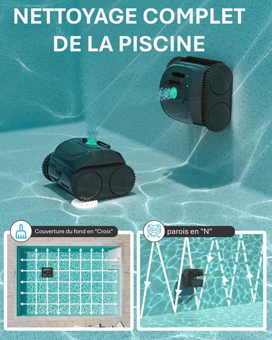 Robot piscine sans fil - WYBOT Osprey 800 - Nettoyeur piscine automatique - Autonomie 150 min - Filtration fine 180 microns - Image 6