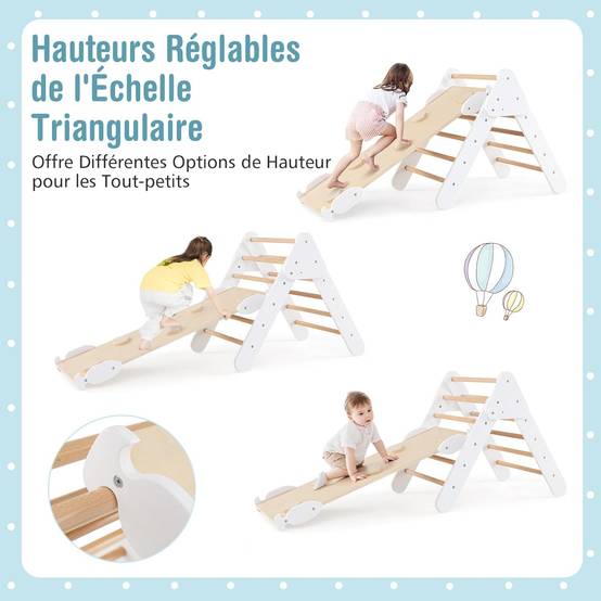 Triangle d'escalade enfants - 8 en 1 - avec rampe double face, arc d Triangle d'escalade enfants - 8 en 1 - avec rampe double face, arc d