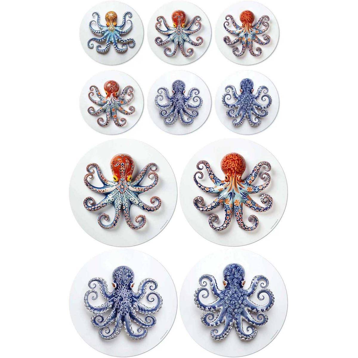 Ensemble sets de table en vinyle 38 cm et dessous de verre Octopus Lot de 4 sets de table et de 6 dessous de verre motifs assortis - Imagen 1