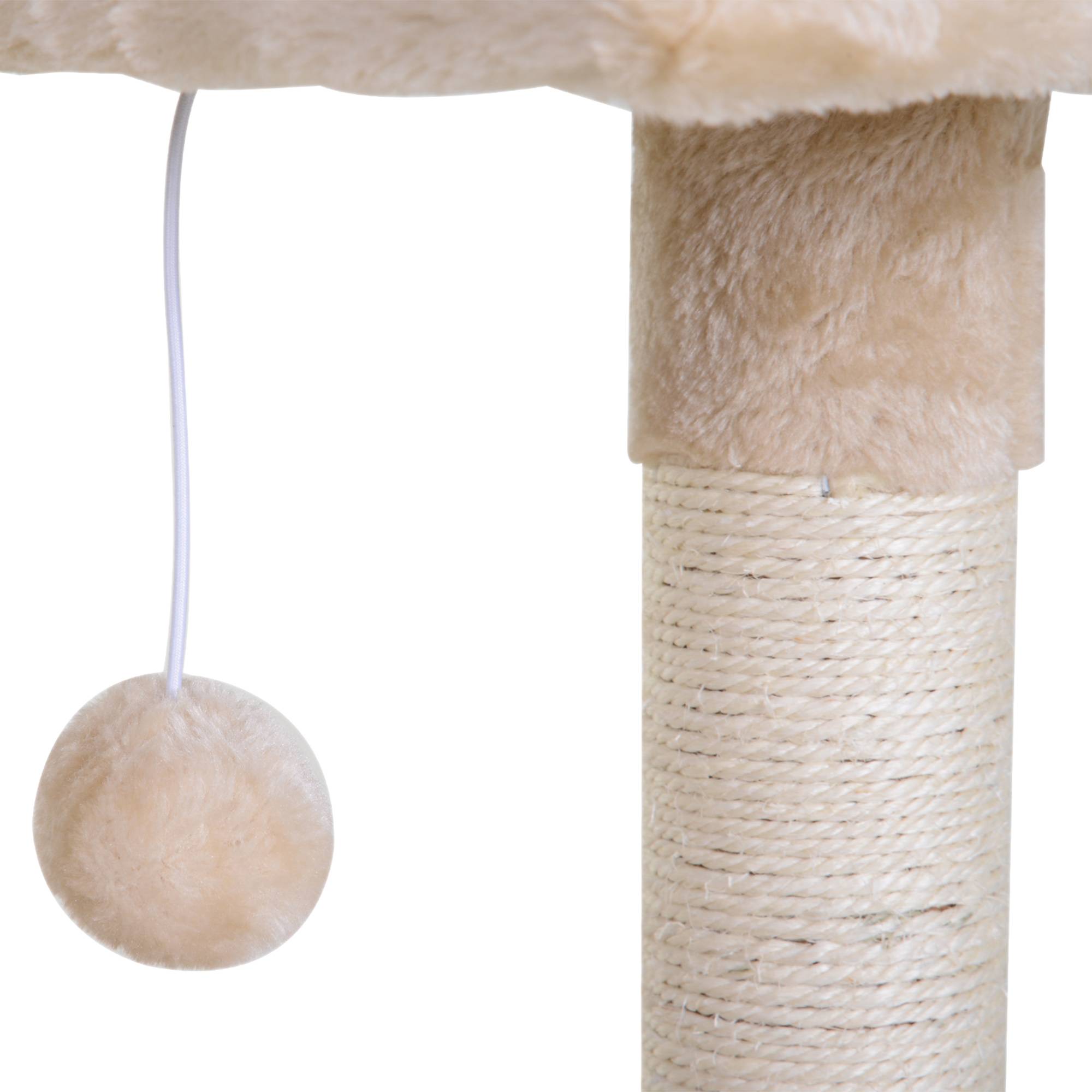 Arbre à chat PawHut 70 cm, tour avec balle en peluche, poteau sisal, grande plateforme, hamac, beige - Image 10