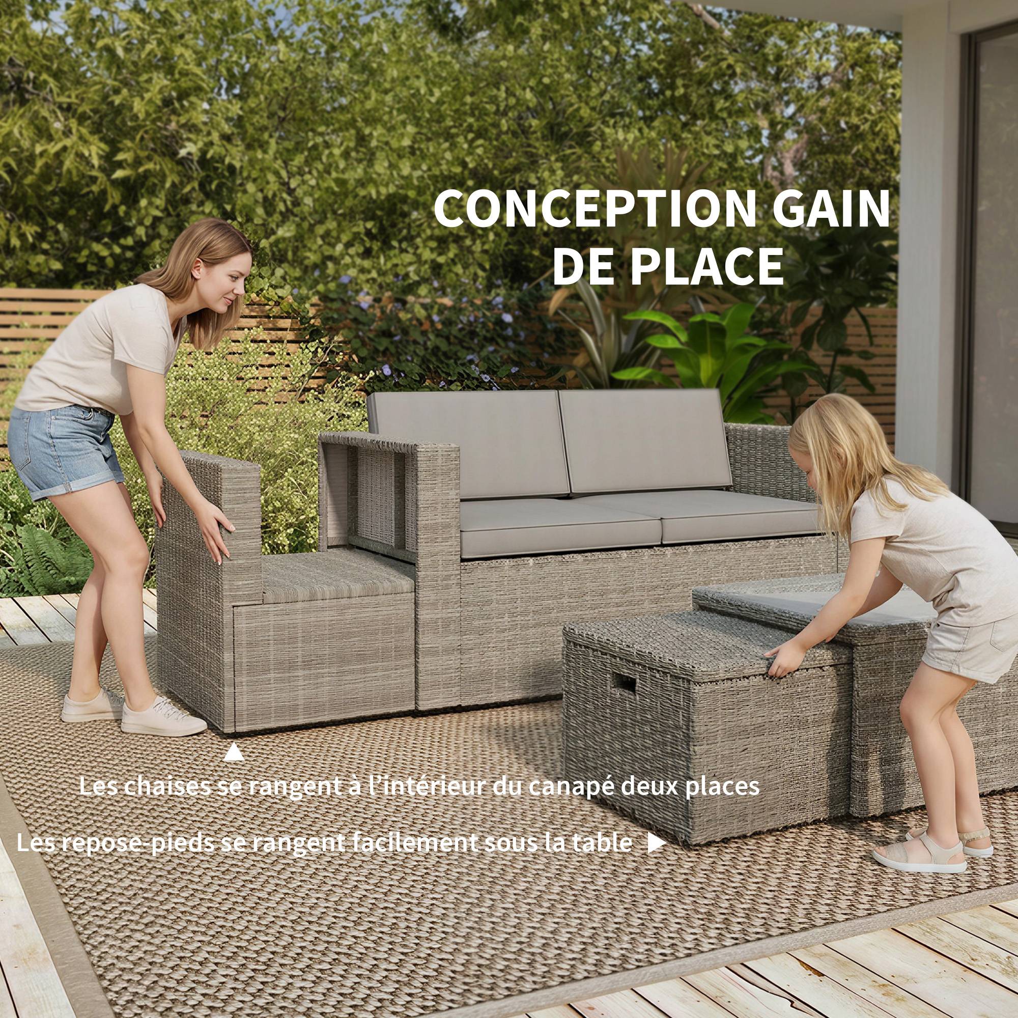 ComfortXL - Salon de Jardin Encastrable Résine Tressée Terrasse Canapé Fauteuils Poufs Gris - ComfortXL Outdoor Living - Image 7