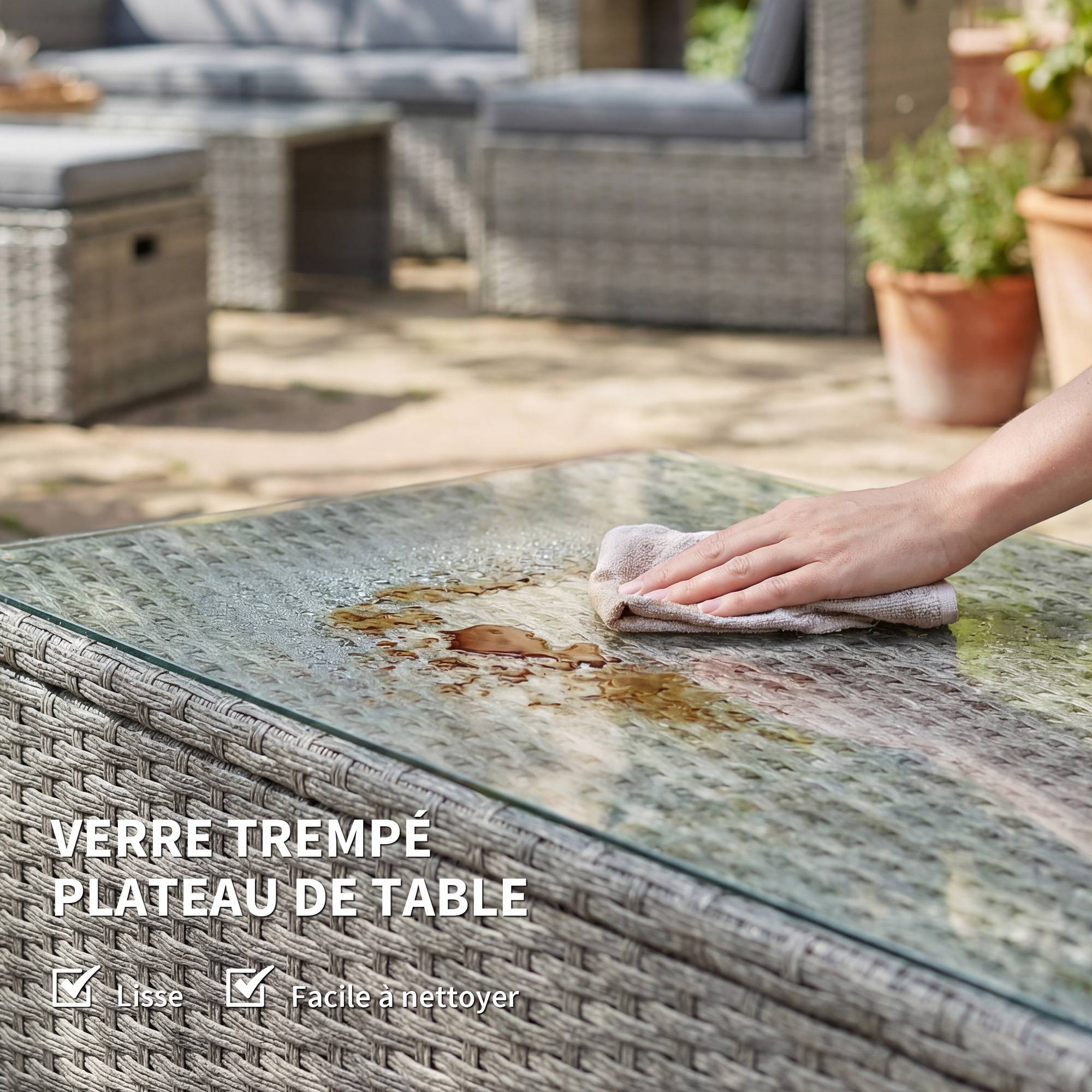 ComfortXL - Salon de Jardin Encastrable Résine Tressée Terrasse Canapé Fauteuils Poufs Gris - ComfortXL Outdoor Living - Image 10
