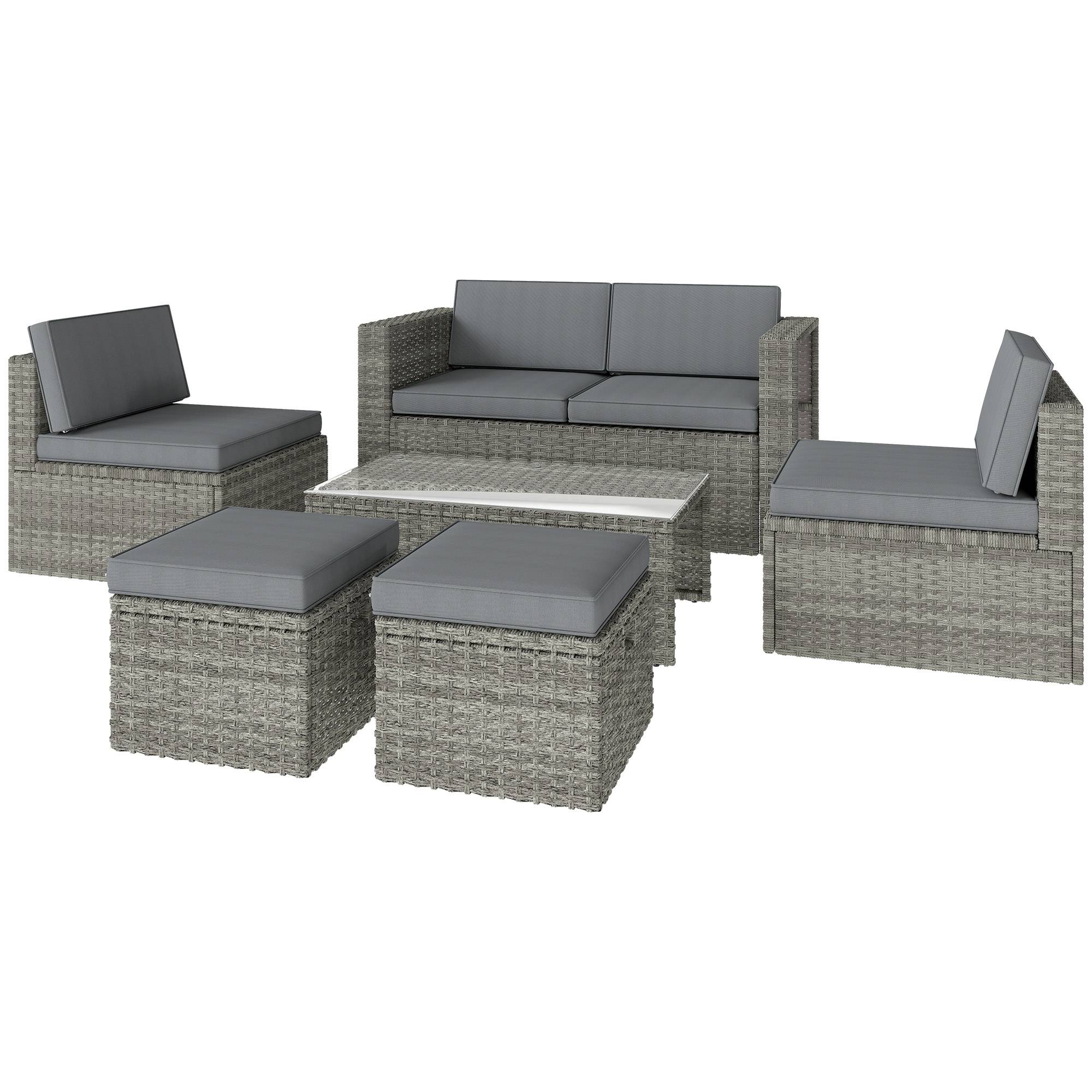 ComfortXL - Salon de Jardin Encastrable Résine Tressée Terrasse Canapé Fauteuils Poufs Gris - ComfortXL Outdoor Living - Image 2