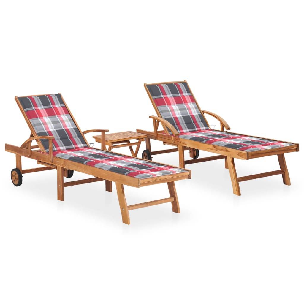 Helloshop26 - Lot de 2 transats chaise longue bain de soleil lit de jardin terrasse meuble d'extérieur avec table et coussin bois de teck solide - Imagen 1