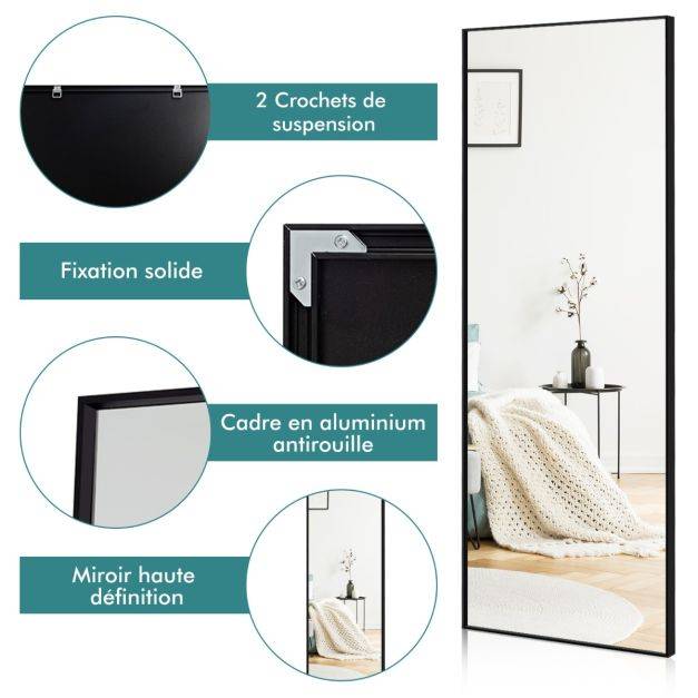 Helloshop26 - Miroir psyché miroir hd en verre antidéflagrant 150 x 4 x 56 cm cadre en aluminium noir - Imagen 3