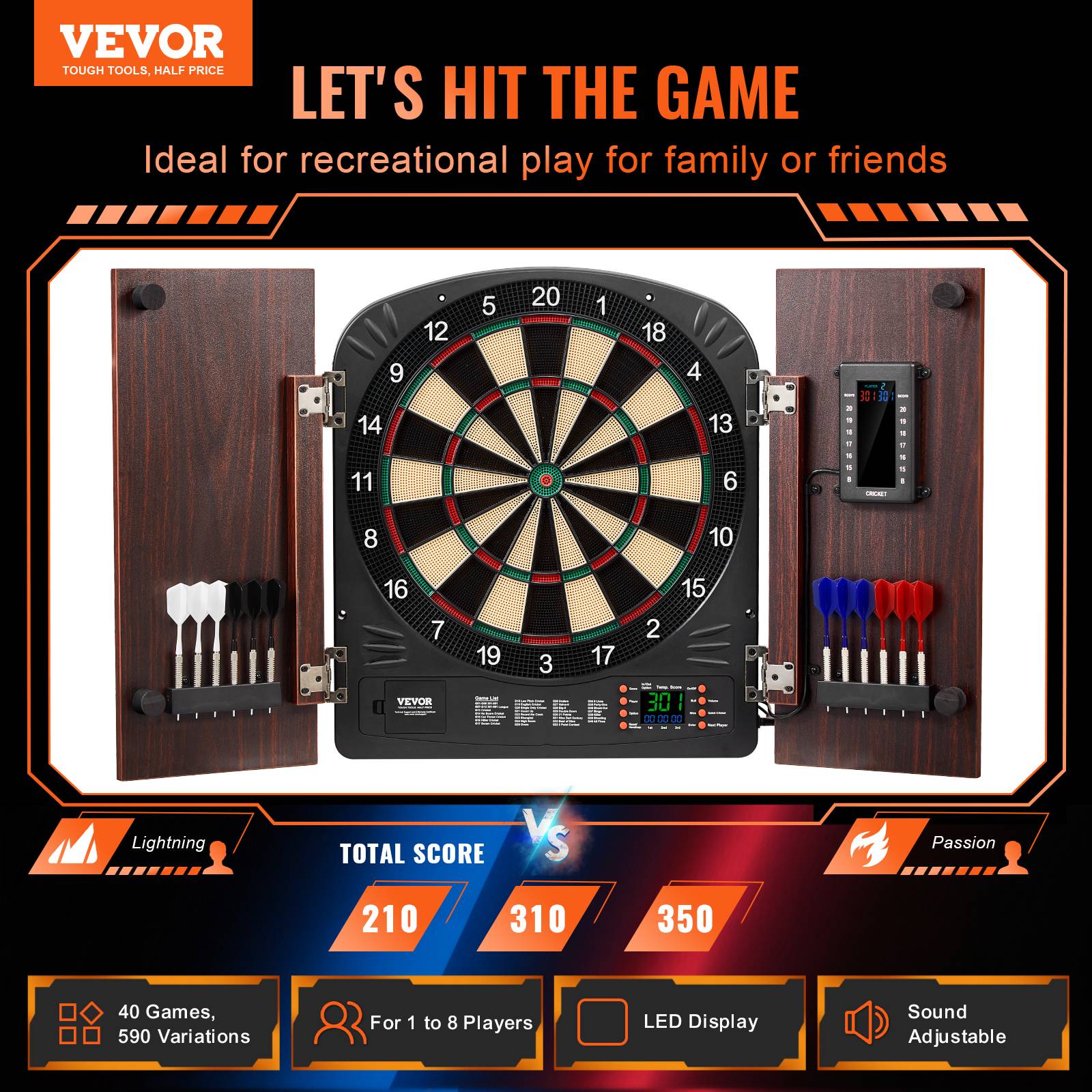 VEVOR Kit cible fléchettes, armoire avec score électrique. Tous accessoires. - Image 2