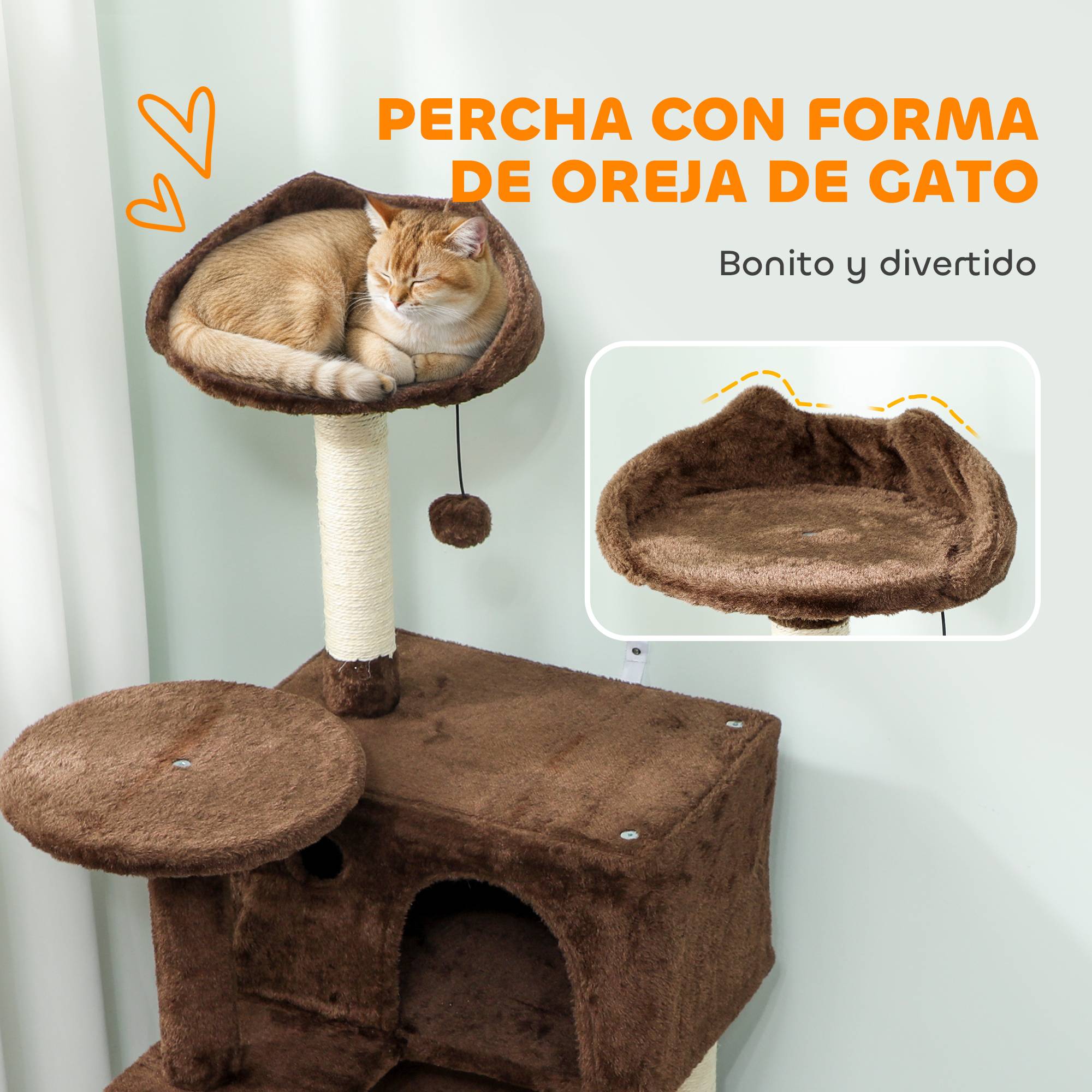 Arbre à Chat Multi-Niveaux en Peluche avec Niches Hamac et Griffoirs 140 cm Marron - ComfortXL Outdoor Living - Image 7