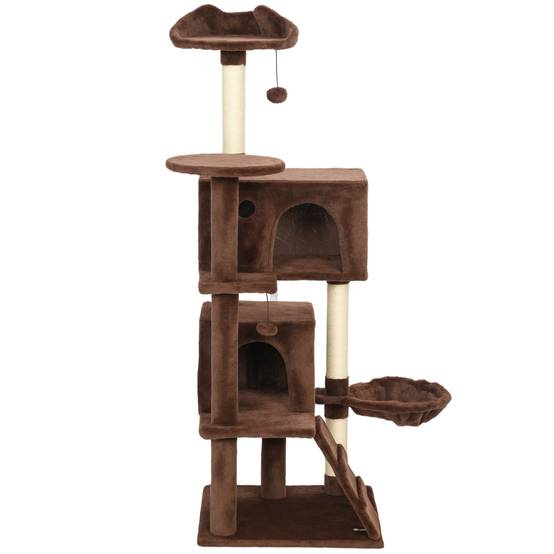 Arbre à Chat Multi-Niveaux en Peluche avec Niches Hamac et Griffoirs 140 cm Marron - ComfortXL Outdoor Living - Image 2