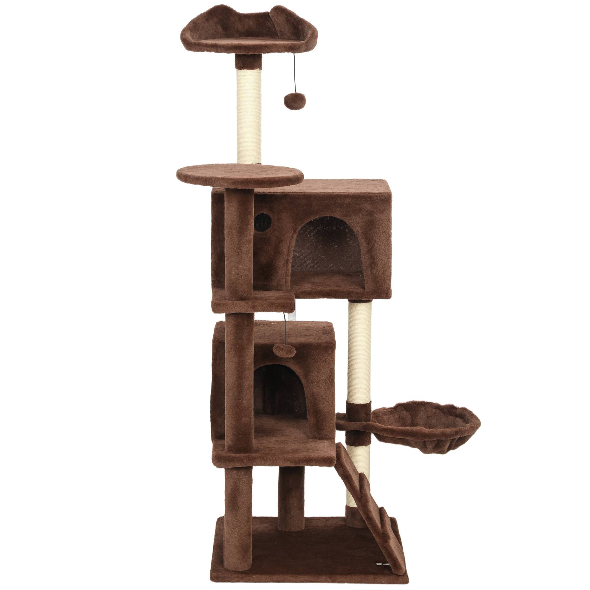 Arbre à Chat Multi-Niveaux en Peluche avec Niches Hamac et Griffoirs 140 cm Marron - ComfortXL Outdoor Living - Image 2