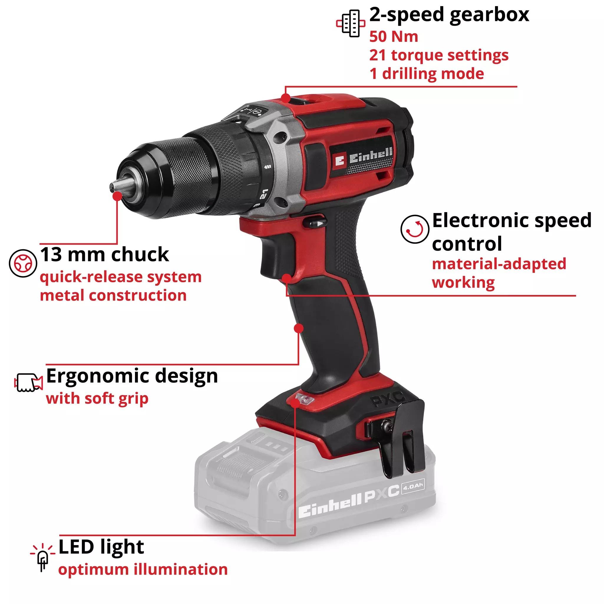 Einhell - Perceuse-visseuse sans fil - TE-CD 18/50 Li Solo
- 18 V 50 Nm - mandrin 13 mm - livrée sans batterie - Image 2