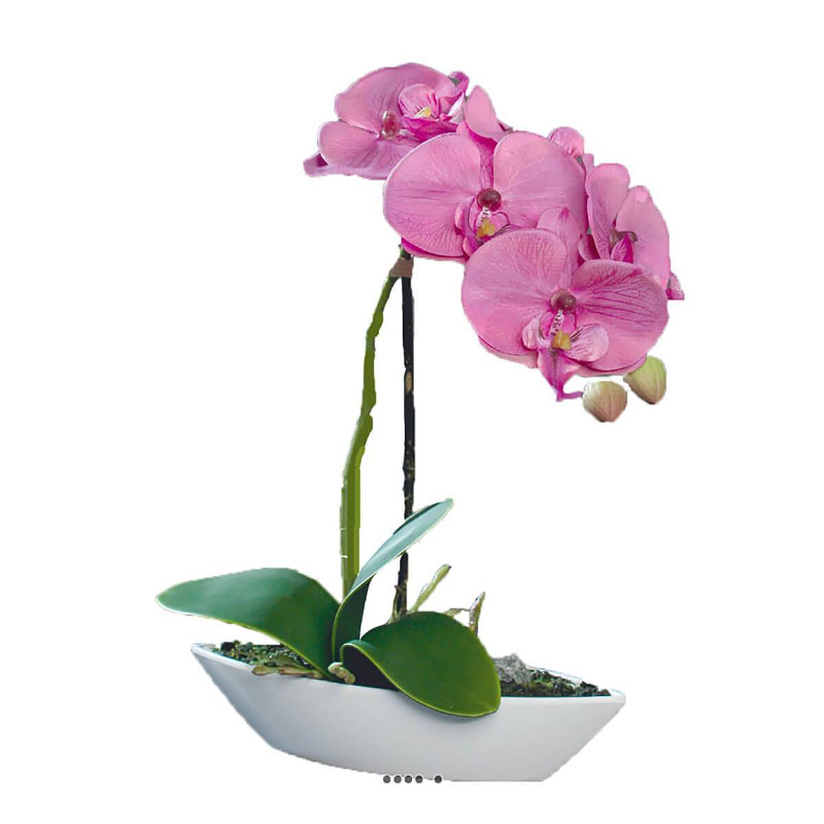Artificielles - Orchidée factice tissu gaufré pot Résine Blanc ovale H 28 cm Rose-crème - couleur: Rose-crème - Imagen 1