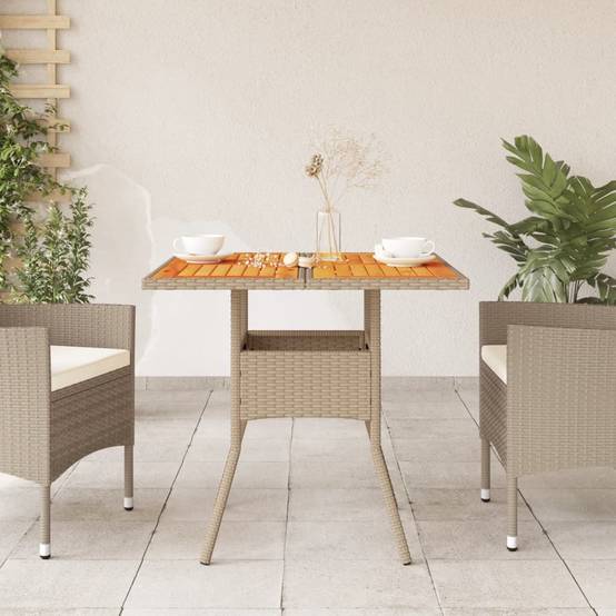 ComfortXL - Table Carrée de Repas 80cm pour Terrasse, Polyrotin Beige et Plateau en Bois d'Acacia Massif – ComfortXL Outdoor Living - Image 3