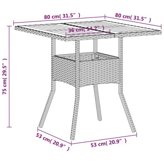 ComfortXL - Table Carrée de Repas 80cm pour Terrasse, Polyrotin Beige et Plateau en Bois d'Acacia Massif – ComfortXL Outdoor Living - Image 6