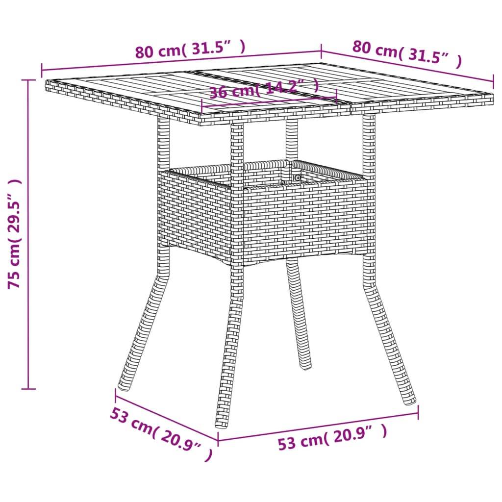 ComfortXL - Table Carrée de Repas 80cm pour Terrasse, Polyrotin Beige et Plateau en Bois d'Acacia Massif – ComfortXL Outdoor Living - Image 6