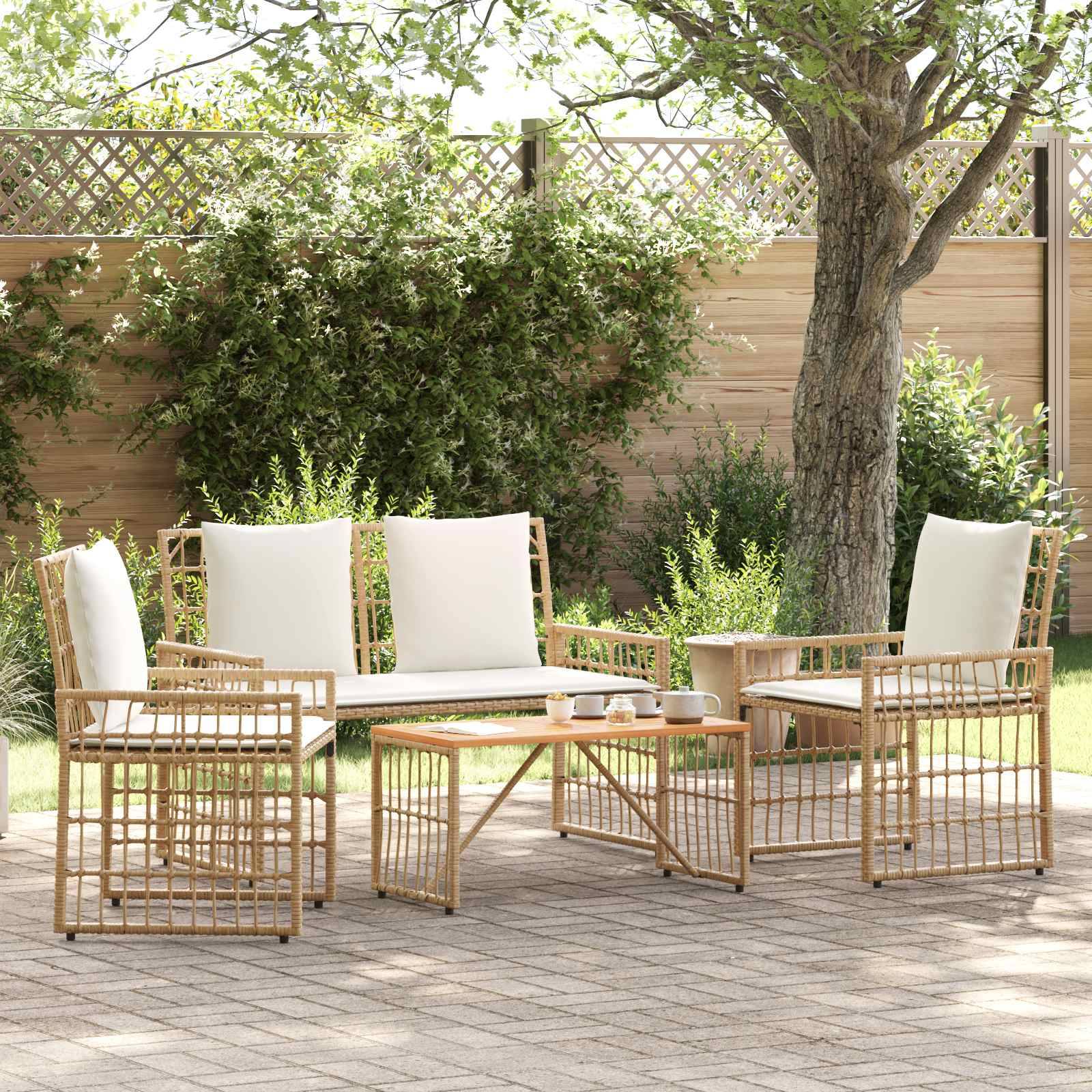 Vidaxl - Ensemble de meubles d'extérieur 4 pcs-Salons de jardin Blanc Naturel et Crème - Image 4