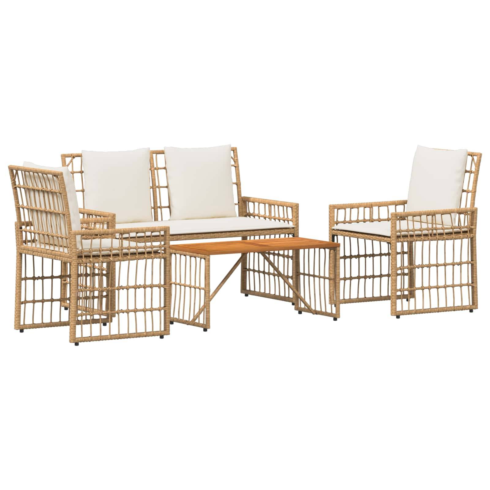 Vidaxl - Ensemble de meubles d'extérieur 4 pcs-Salons de jardin Blanc Naturel et Crème - Image 2