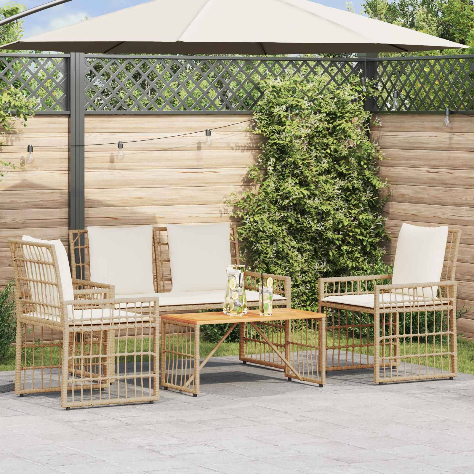 Vidaxl - Ensemble de meubles d'extérieur 4 pcs-Salons de jardin Blanc Naturel et Crème - Image 1
