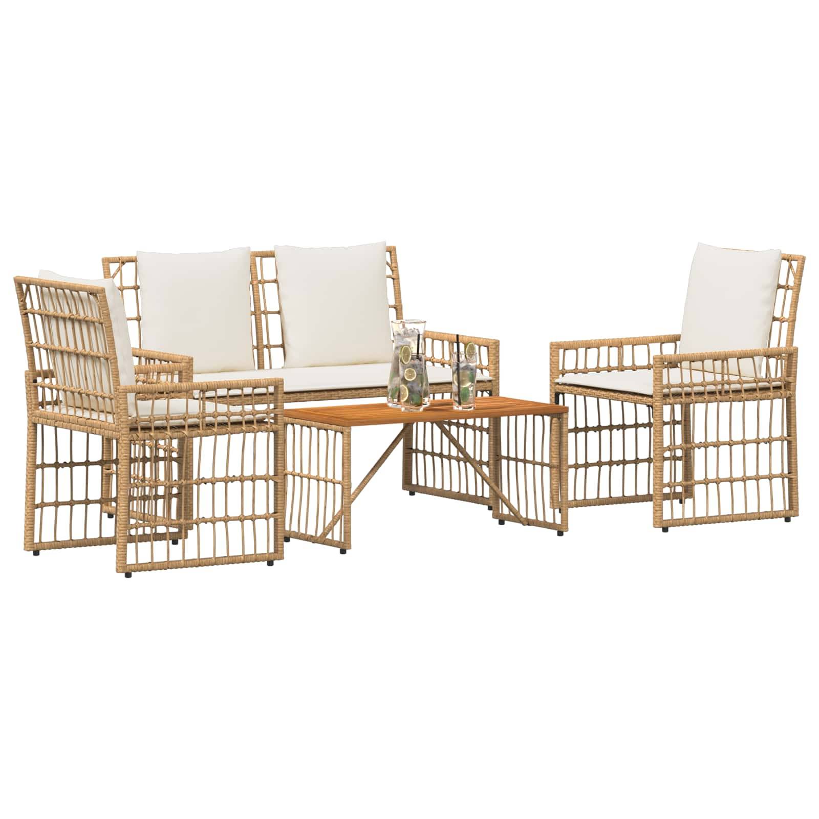 Vidaxl - Ensemble de meubles d'extérieur 4 pcs-Salons de jardin Blanc Naturel et Crème - Image 3