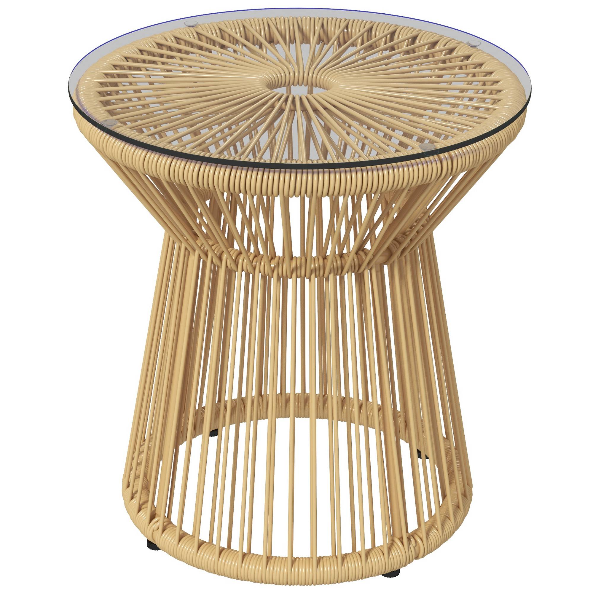 Table d'appoint jardin ronde résine tressée terrasse plateau verre beige - ComfortXL Outdoor Living - Image 1