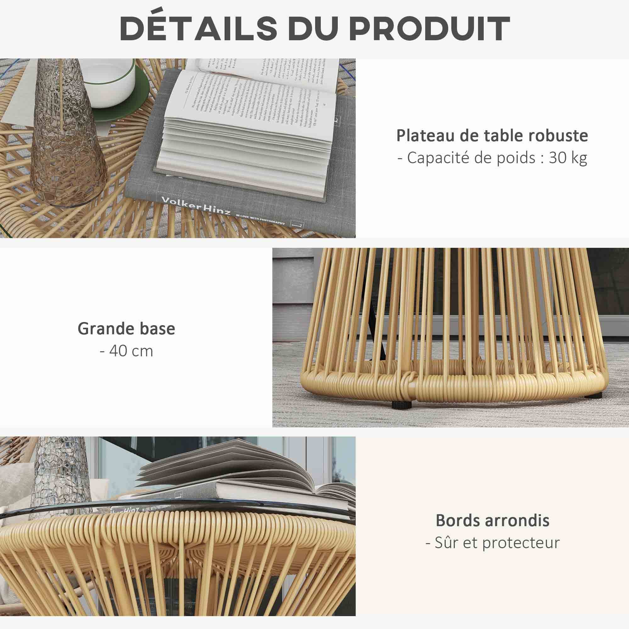 Table d'appoint jardin ronde résine tressée terrasse plateau verre beige - ComfortXL Outdoor Living - Image 8