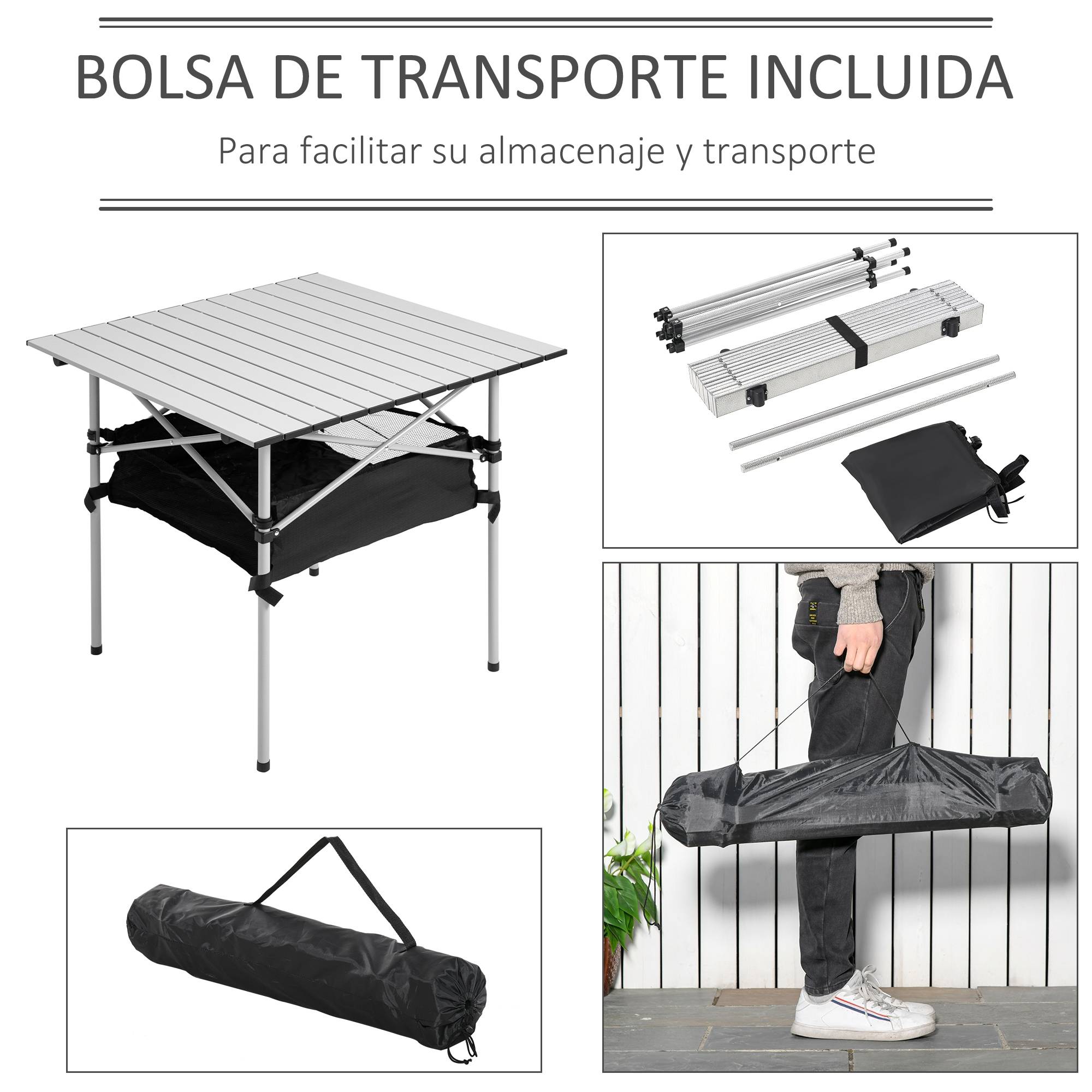 ComfortXL - Table camping pliante aluminium avec rangement filet pique-nique jardin 70 cm argent - ComfortXL Outdoor Living - Image 7