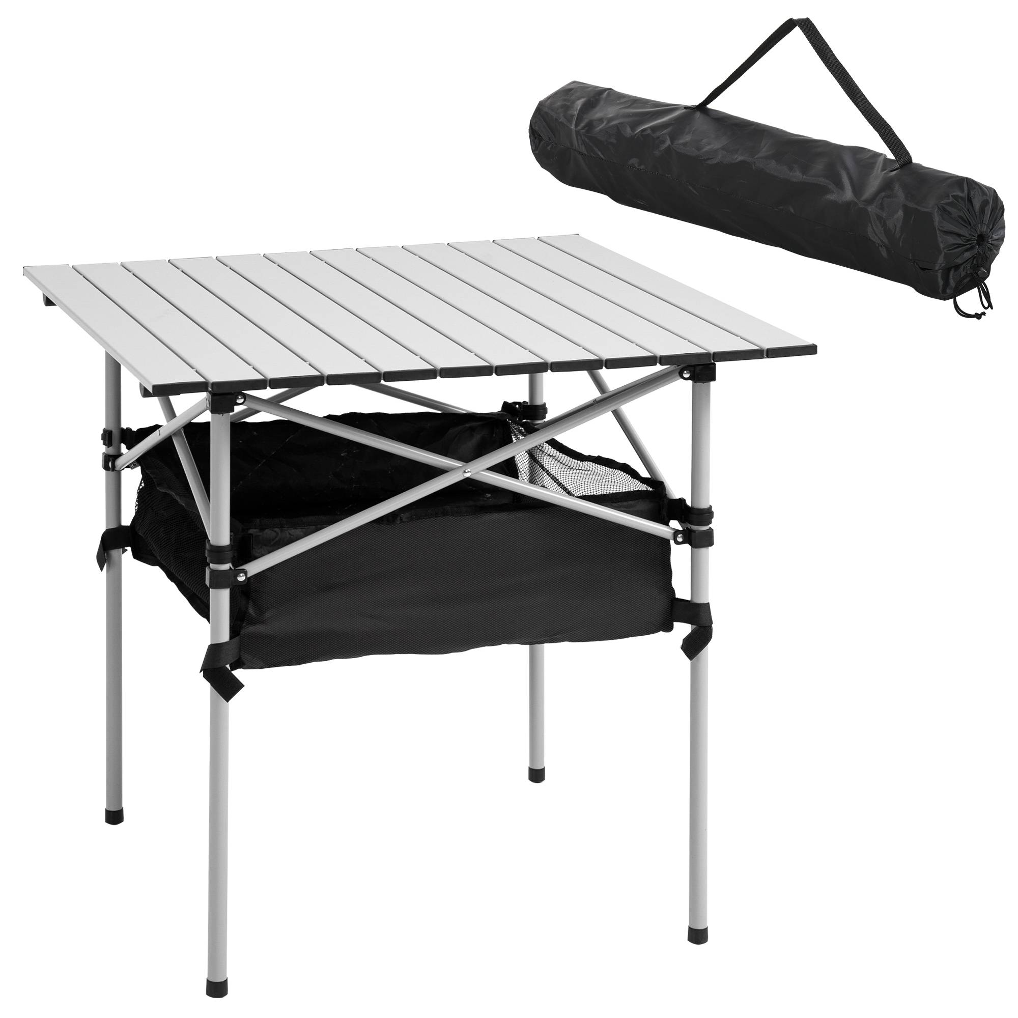 ComfortXL - Table camping pliante aluminium avec rangement filet pique-nique jardin 70 cm argent - ComfortXL Outdoor Living - Image 1