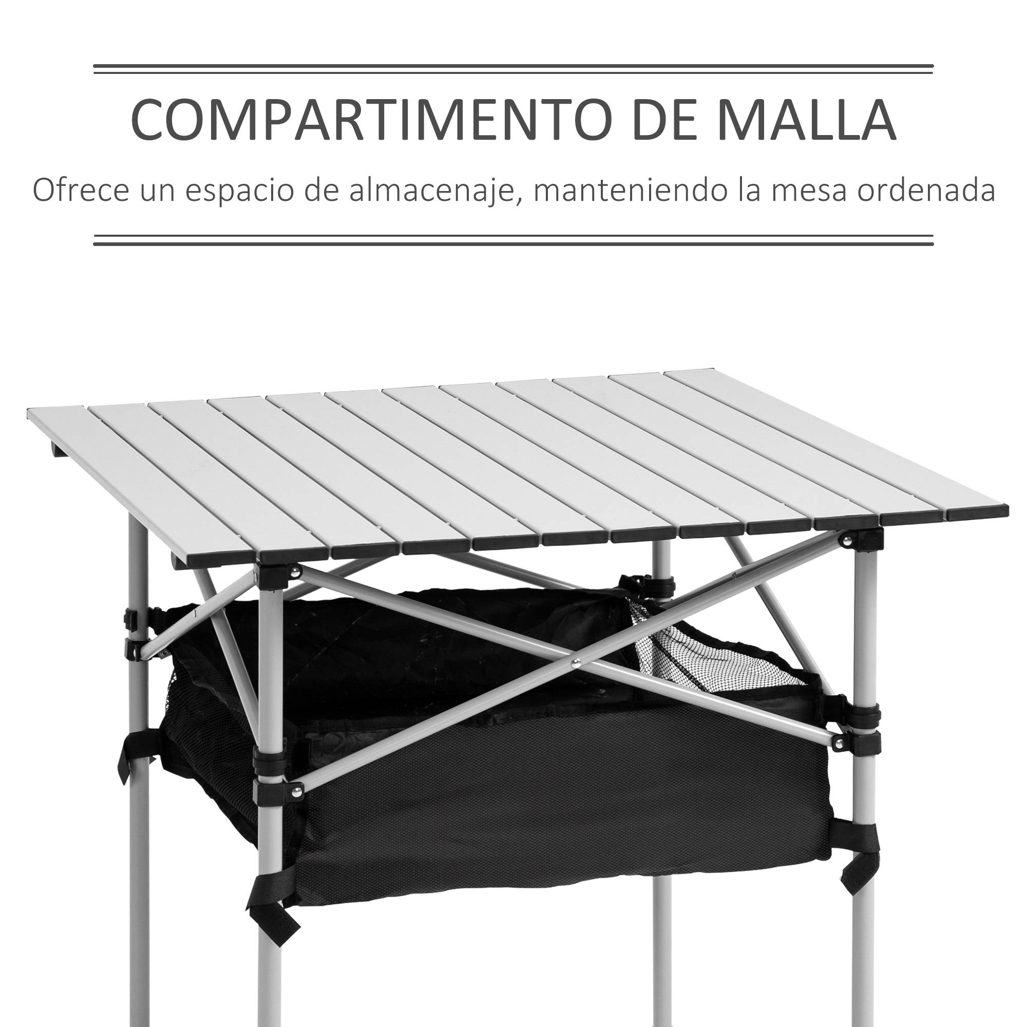 ComfortXL - Table camping pliante aluminium avec rangement filet pique-nique jardin 70 cm argent - ComfortXL Outdoor Living - Image 6