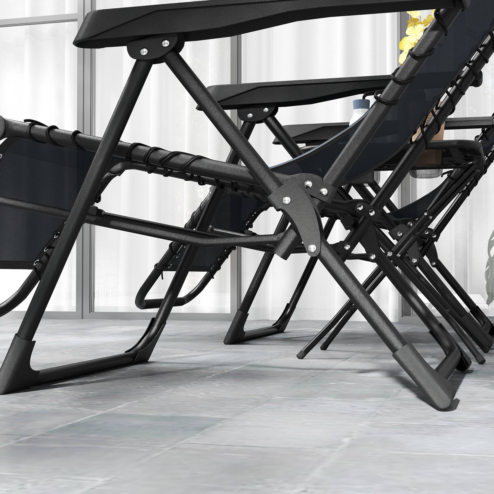 Outsunny - Lot 2 chaises longues pliables inclinables avec table d'appoint gravité zéro porte-gobelets appuie-tête charge 120kg gris - Outsunny - Image 9
