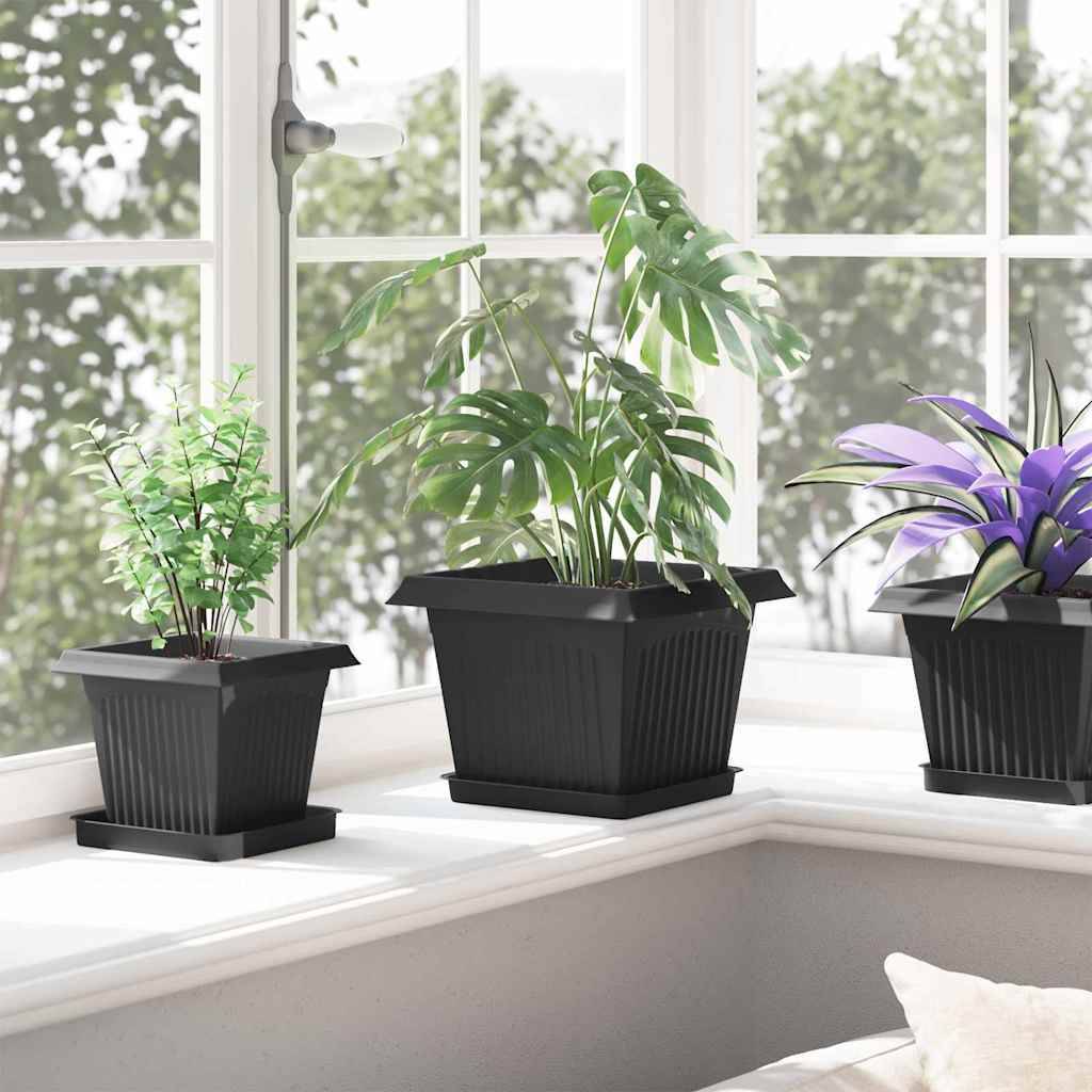 Pot de Fleurs Carré 6 pcs | Bac à fleurs Noir 43 x 43 x 33.5 cm Plastique - Image 4